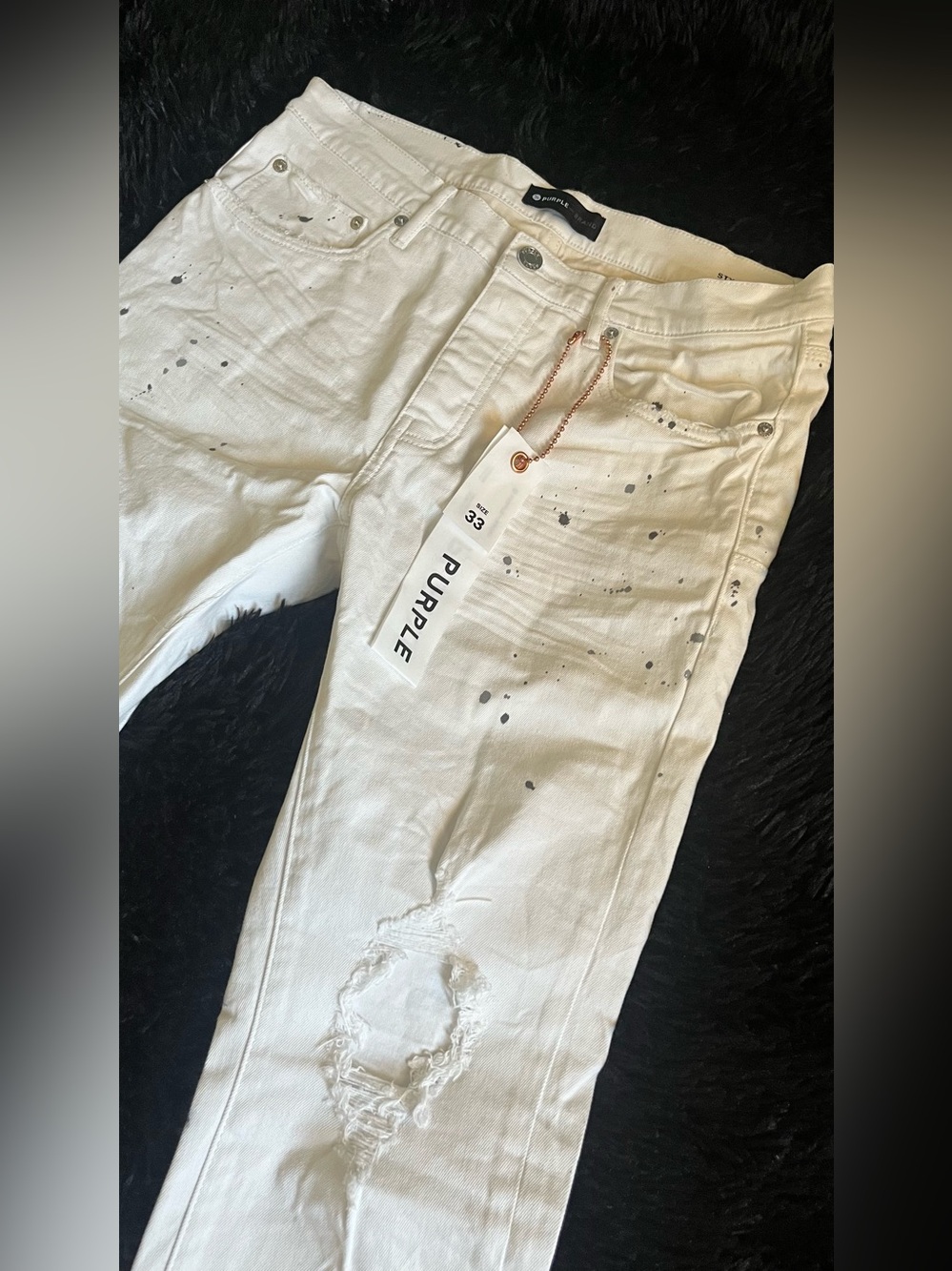 Purple Brand White Paint Splatter Ripped Jeans Men’s Size 33